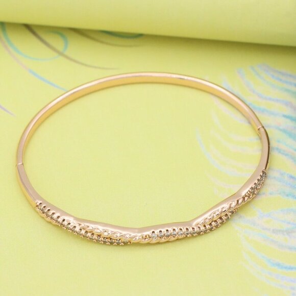 Elegant Rose Gold Bangle with Sparkling Twisted Chain Design, XPBL0509 - Picture 3 of 12